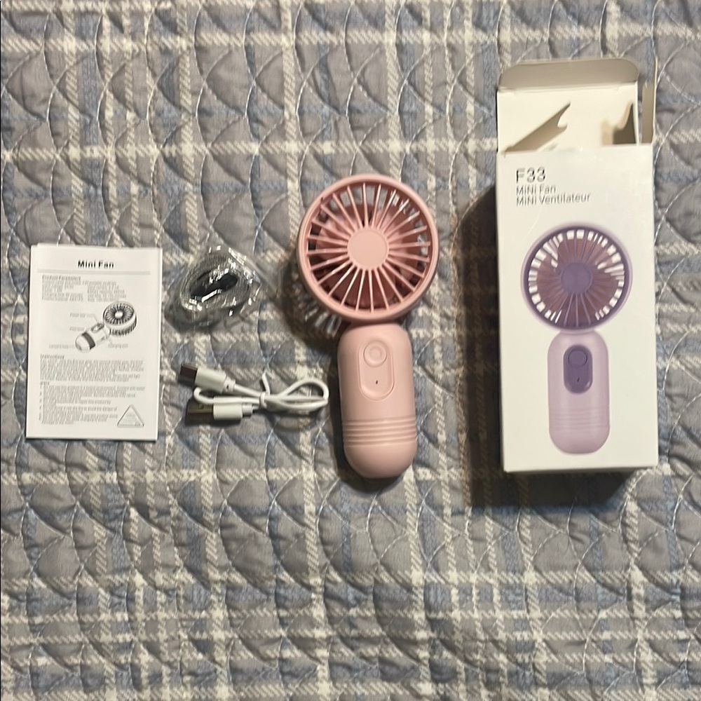 Soft Pink Handheld Fan with Cylindrical Handle
